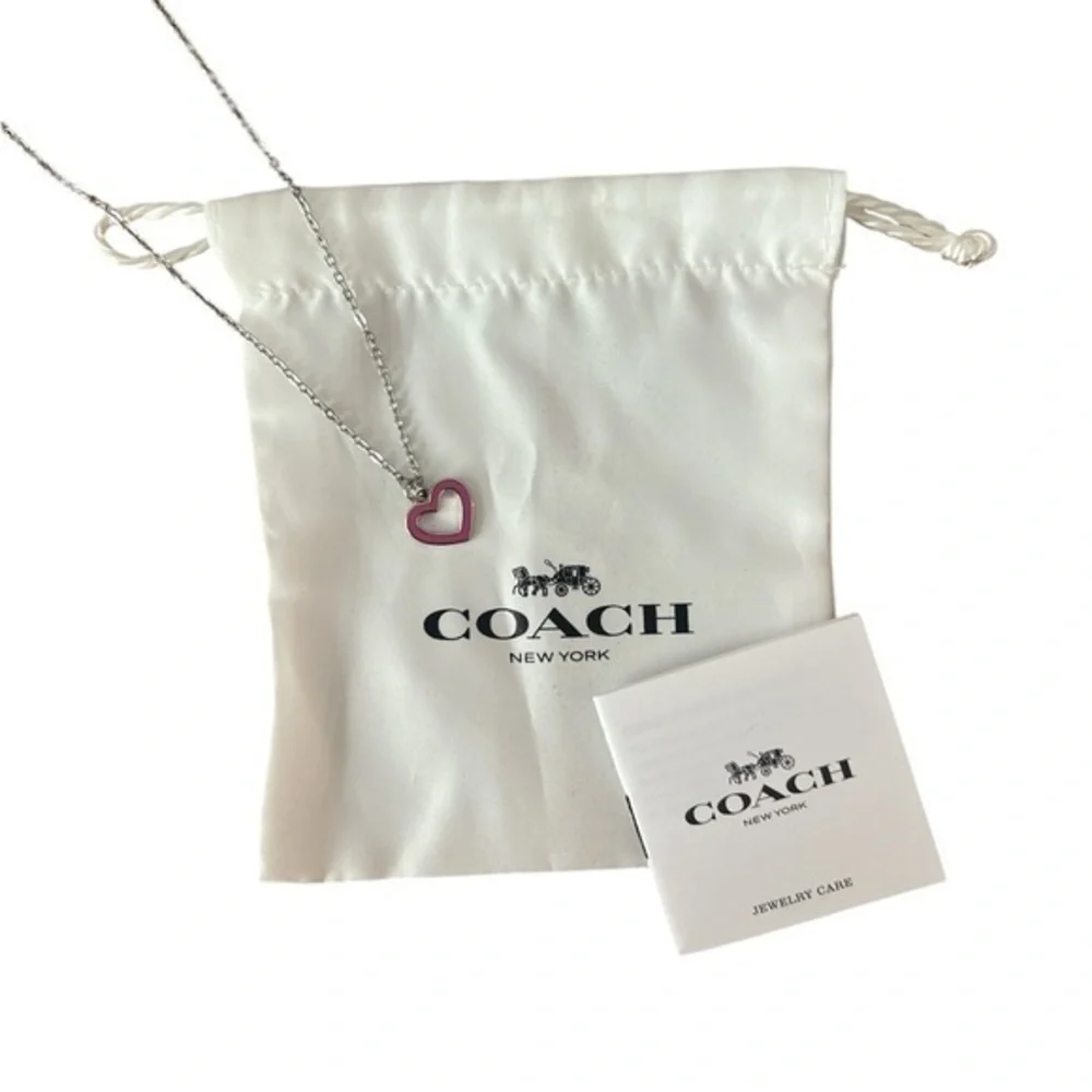 Coach Silver Necklace with Pink Heart Pendant